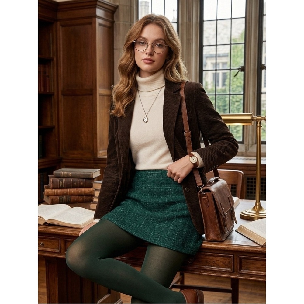 Abercrombie & Fitch Emerald Green Tweed Plaid Skort XL Preppy Academia Chic
